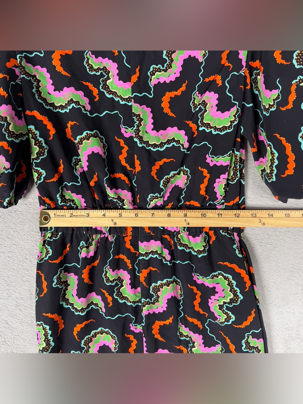 Rhode Pia Mini Dress Women's Size 2 Soundwave Print Billowy Ruched Asymmetric - Picture 14 of 15